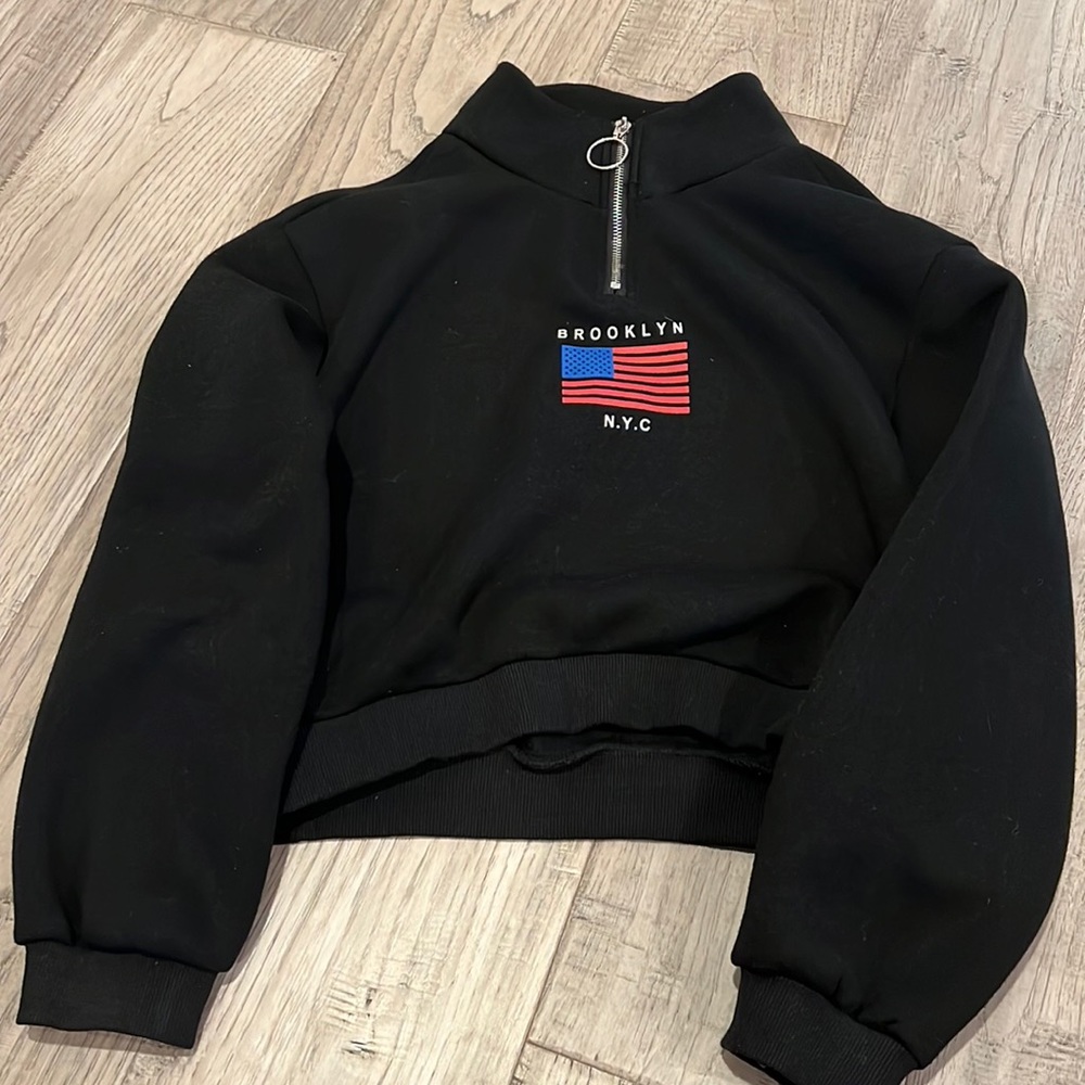 Black crop top sweater quarter zip